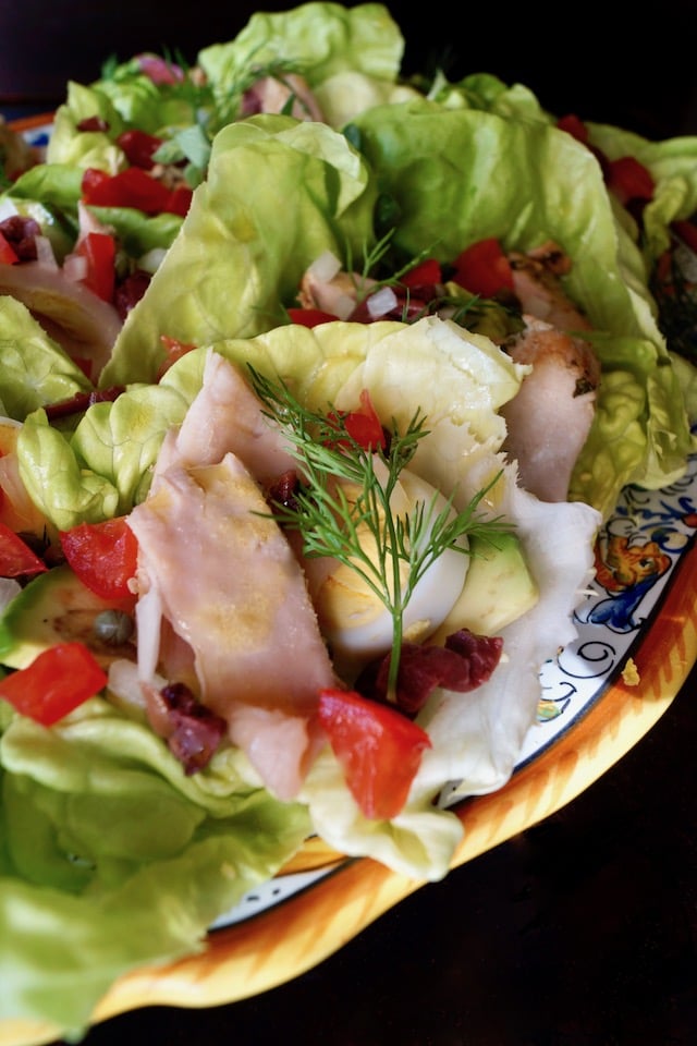 Nicoise Salad Cups with Honey-Lemon Dressing on pretty Italian platter