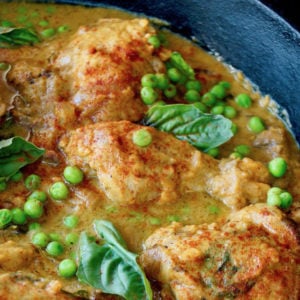 Sweet potato chicken in cast iron skillet