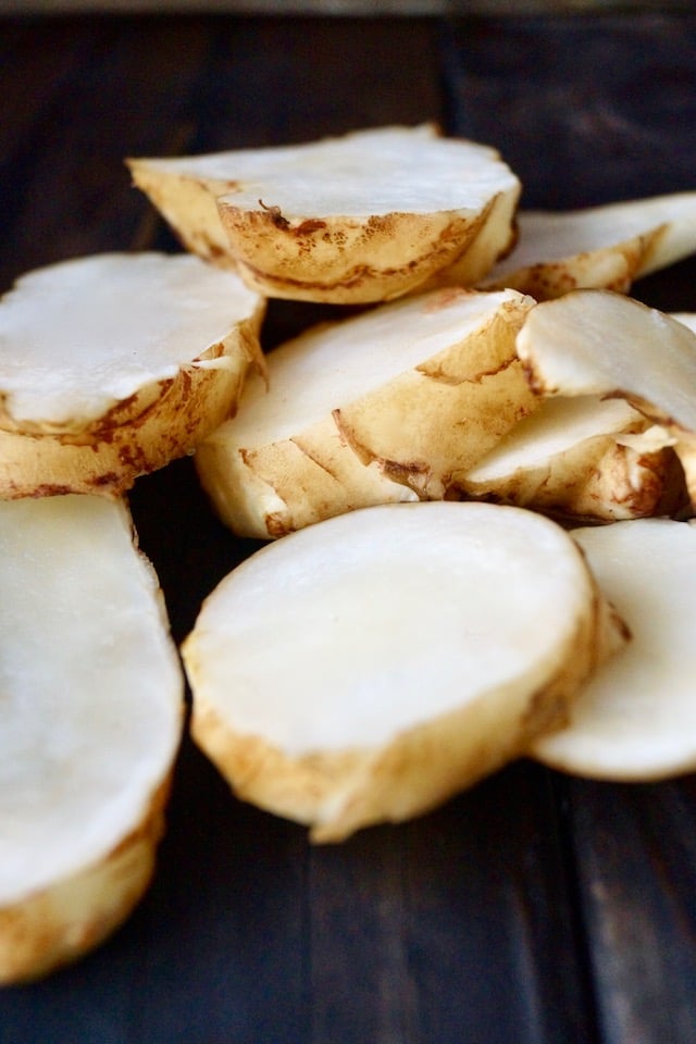 Raw, sliced Sunchokes for Herb Roasted Sunchokes 