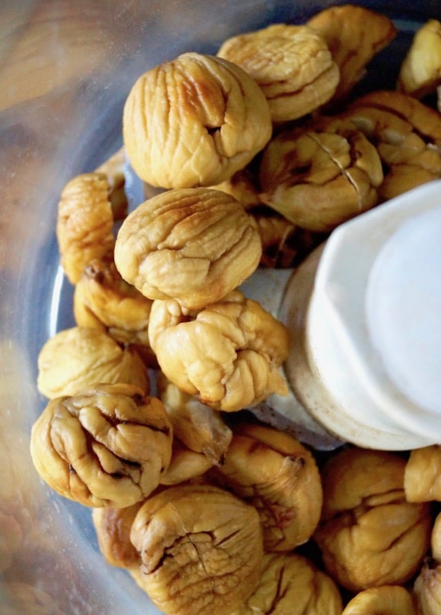 whole, peeled chestnuts in a food processor