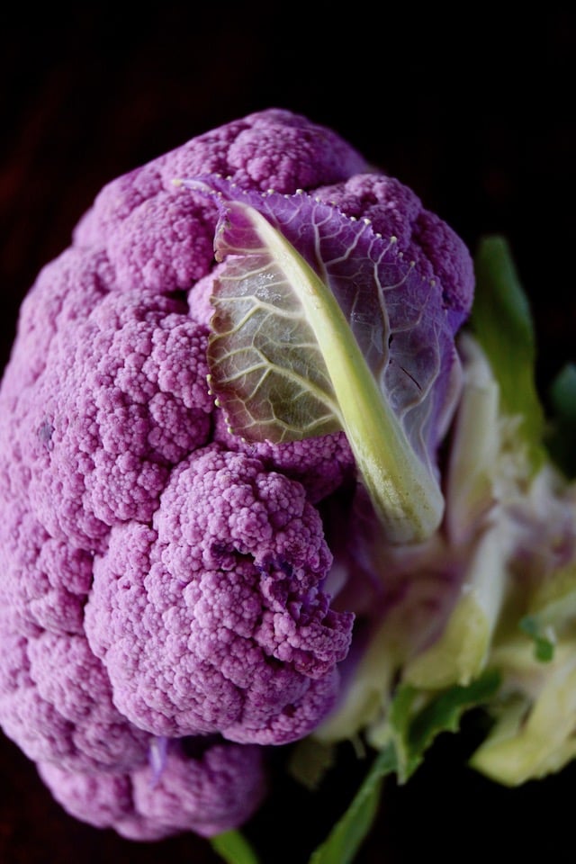 close up of a raw purple cauliflower