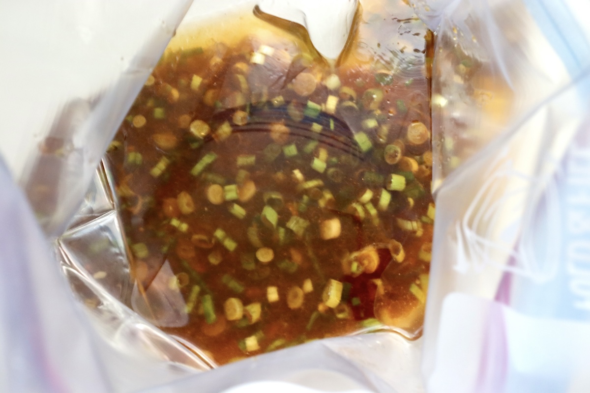 Marinated-Grilled-Portobello-Mushrooms Portobello Mushroom marinade in a ziploc bag.