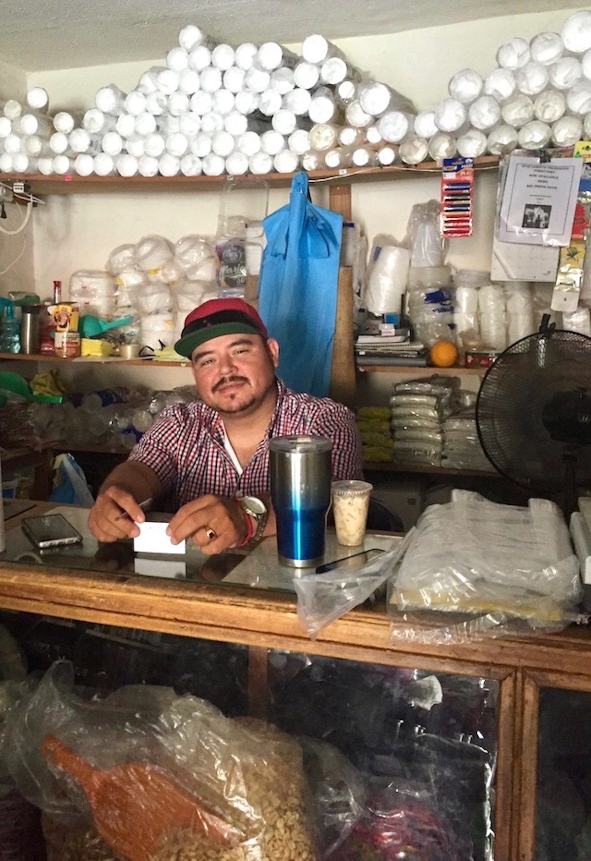 Gabriel Vesquez inside his store, Semillas y especias El Gavilan in Loreto, Mexico.