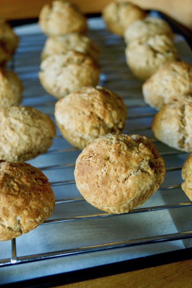 Air Fried Pumpkin Spice Glazed Donut Holes before glazing, on a cooling rack.