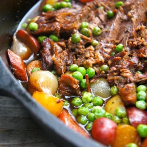 Braised Brisket Stew in a cast iron skillet