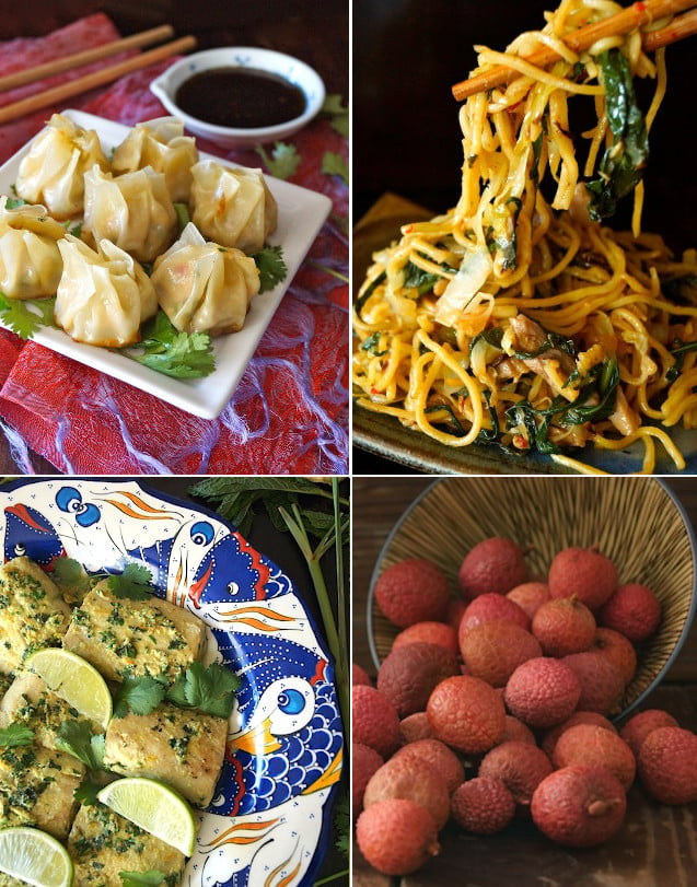 photo grid of 4 photos of Chinese dishes for Chinese New Year