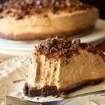 Slice of Espresso Cheesecake with a bite taken out of it.