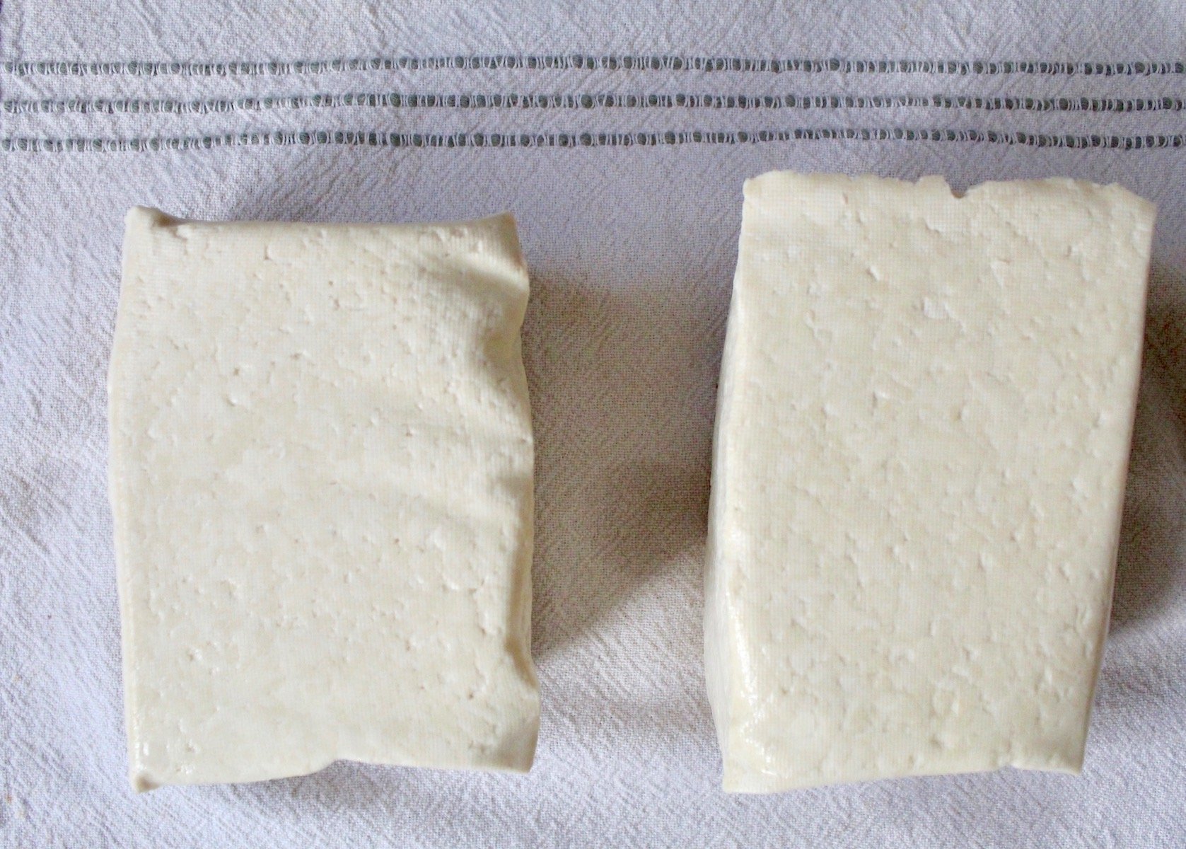 two chunks of firm tofu