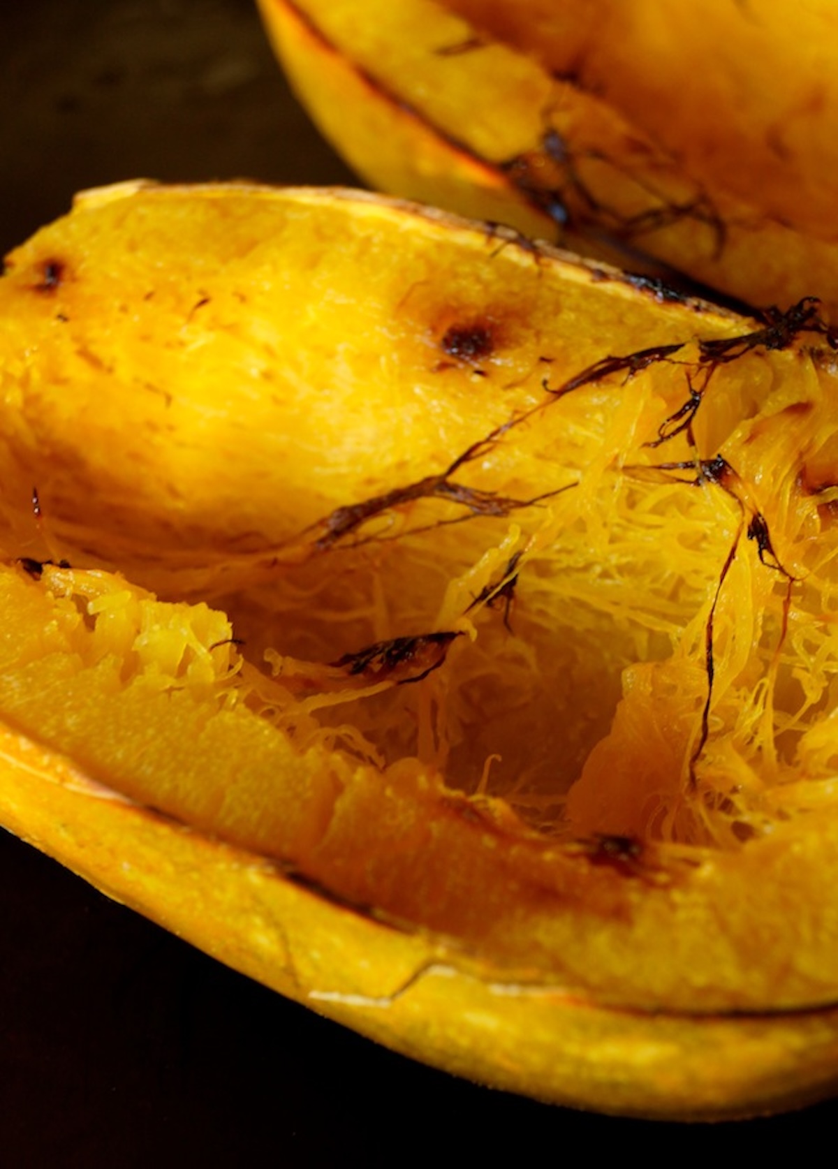 Roasted spaghetti squash half.