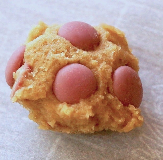 one ball of ruby chocolate chip cookie dough