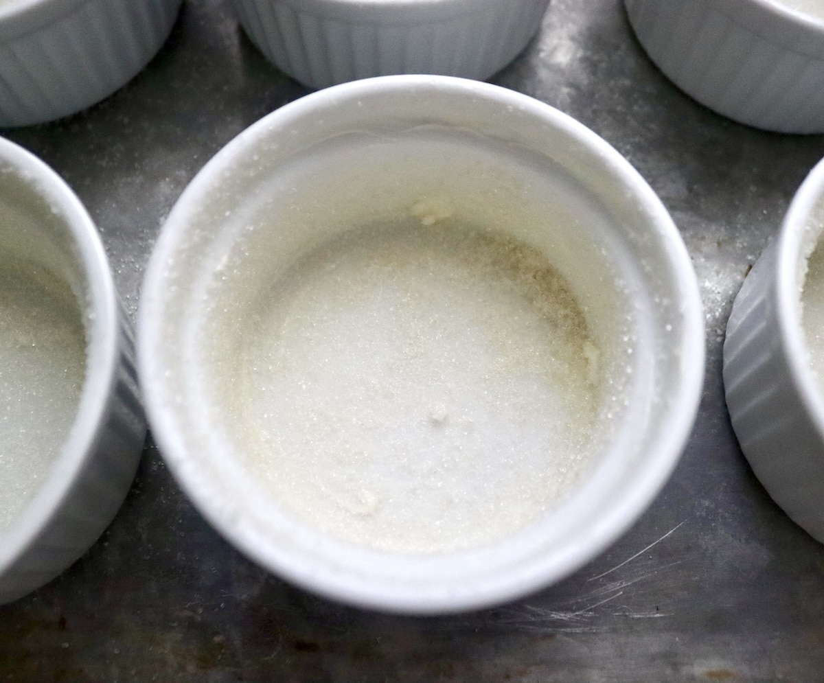 Flourless Chocolate-Cake-with-KahlĂșa-and-Espresso White, 4 ounce ramekins greased with butter and coated with granulated sugar.