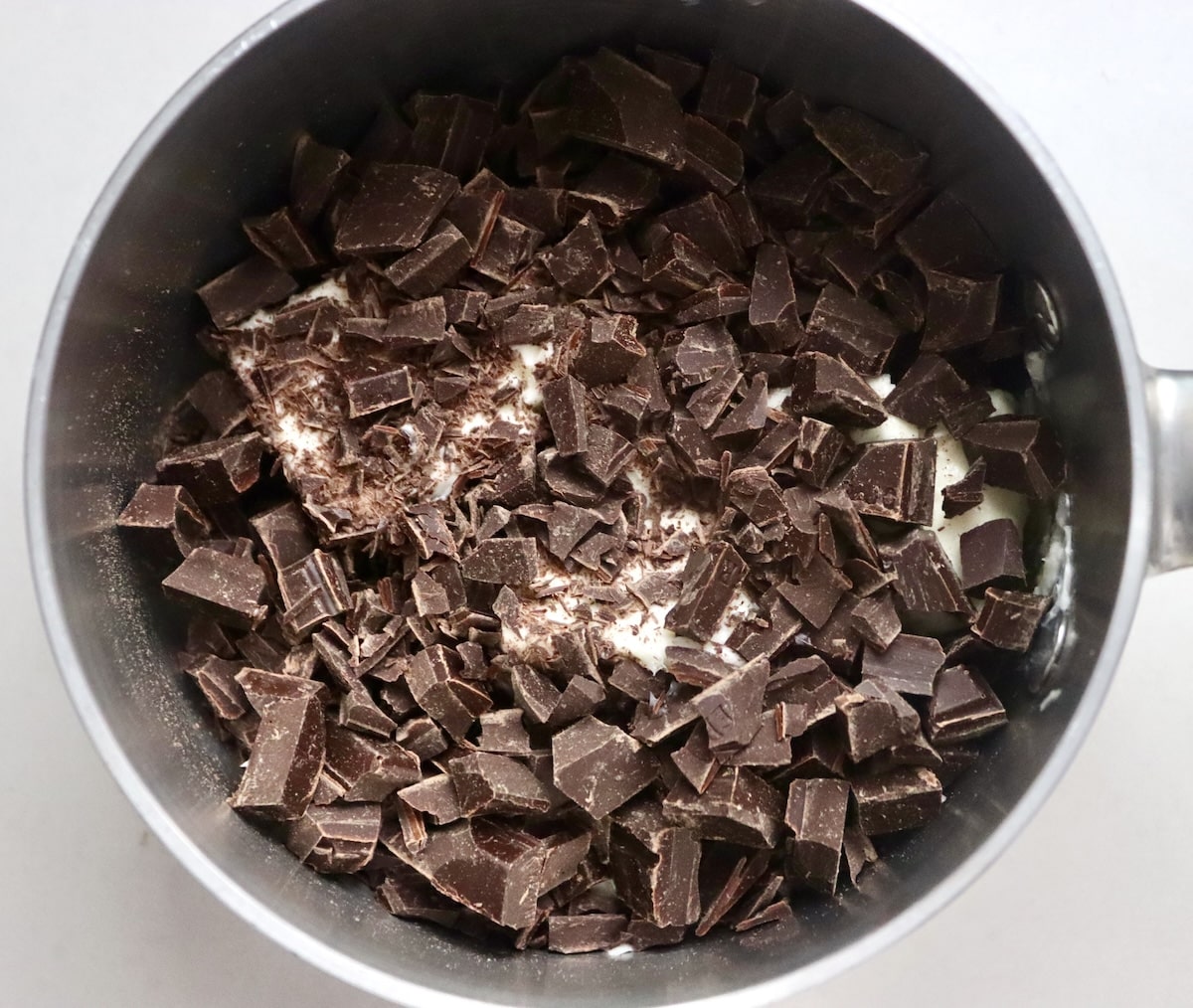 Flourless Chocolate-Cake-with-KahlĂșa-and-Espresso Chopped chocolate and butter in a small saucepan.