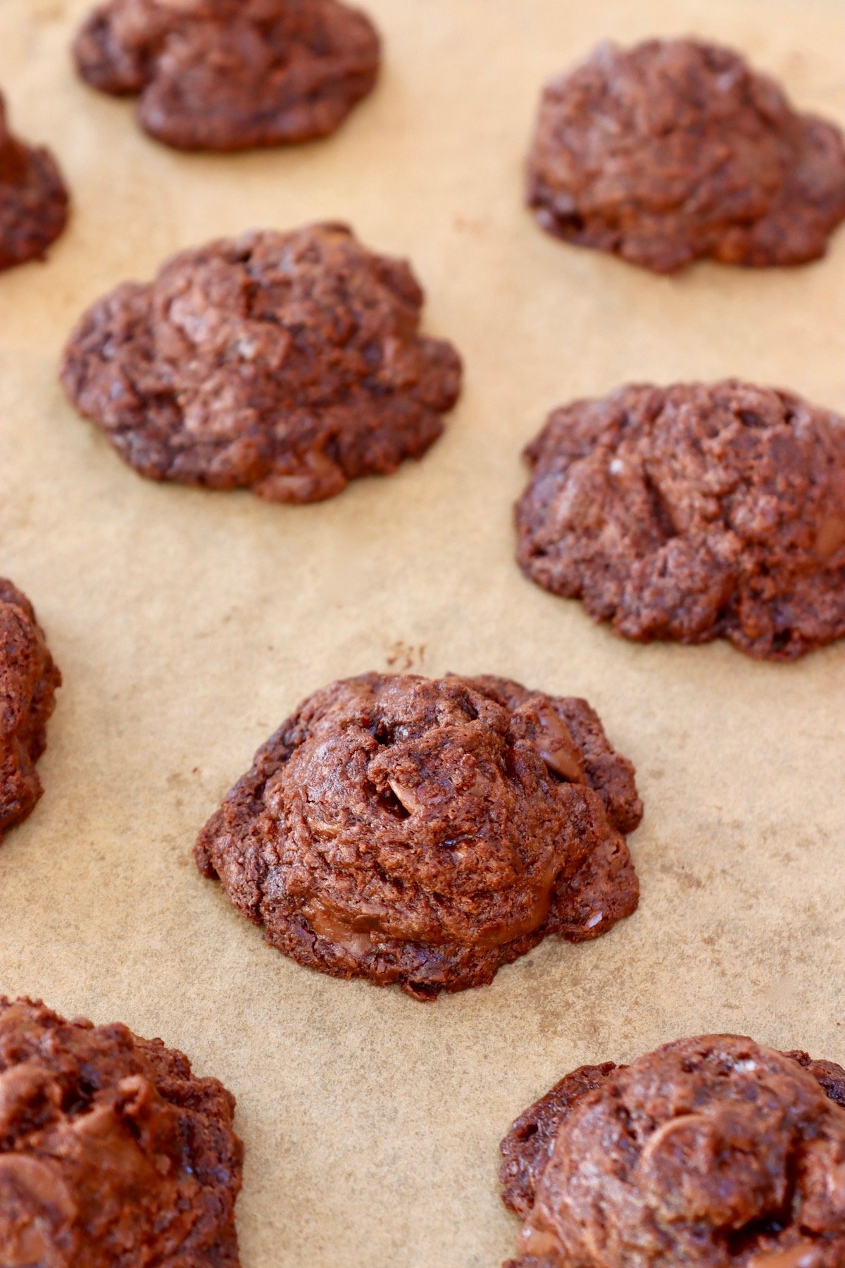 baked Nutella cookies on parchment paper