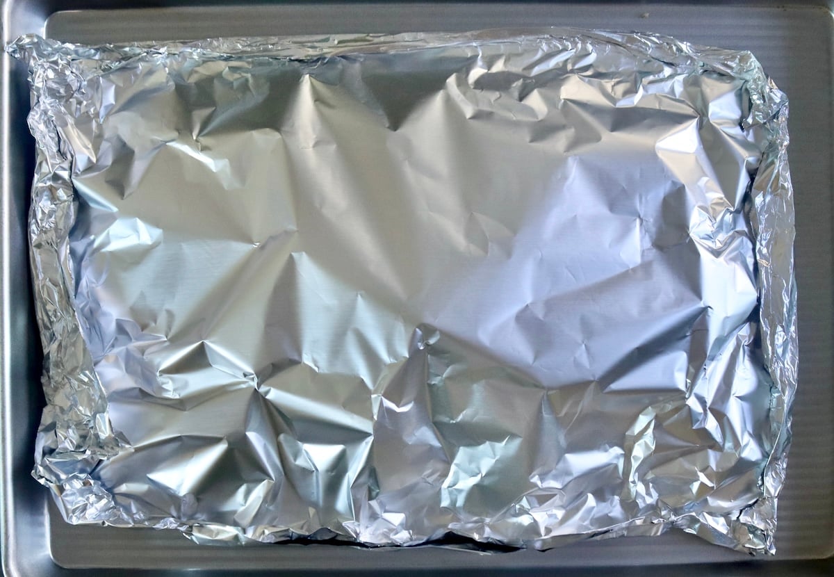 Foil on a sheet pan.