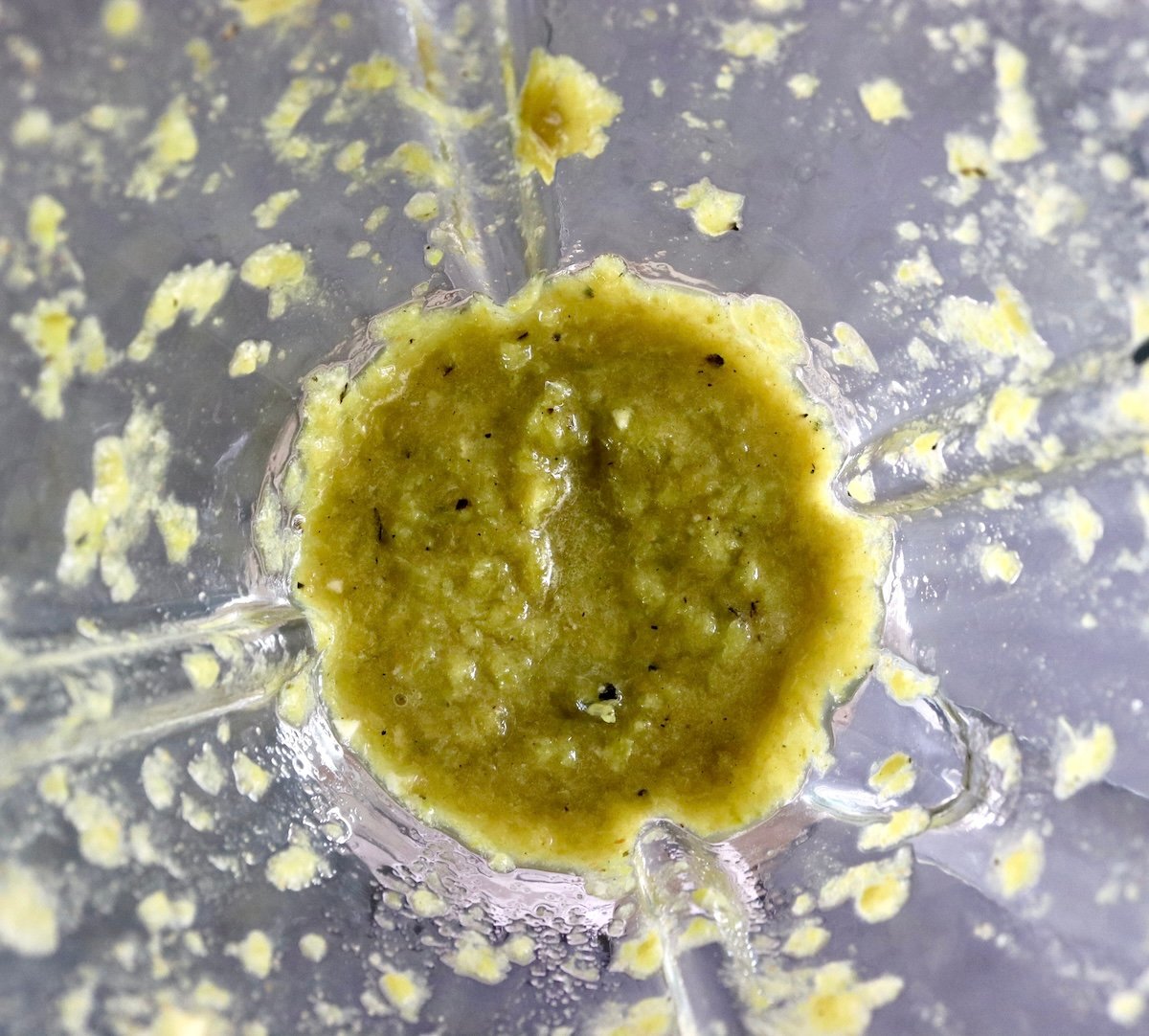 Blended roasted hatch chiles and garlic in a blender. 