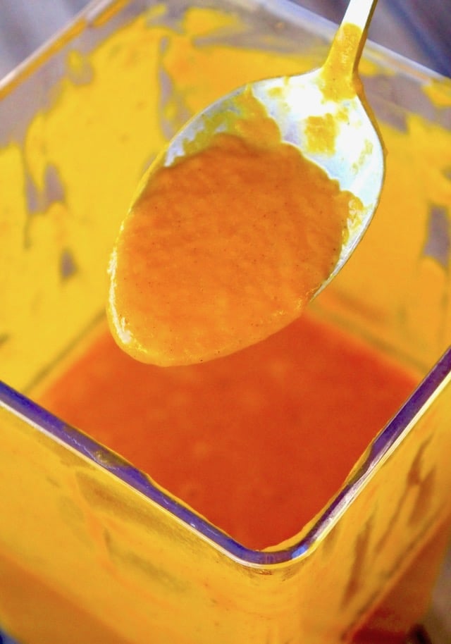 pureed orange squash in blender