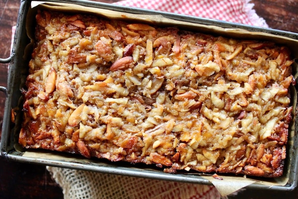 Top view of baked Spiced Apple Persimmon Cake.