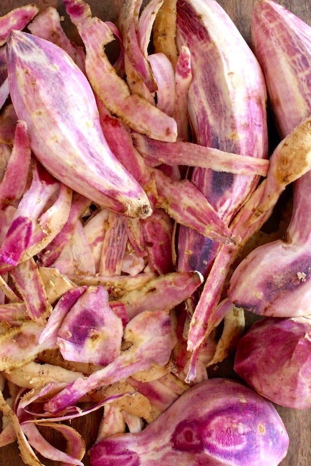 peeled okinawan potatoes with their peels