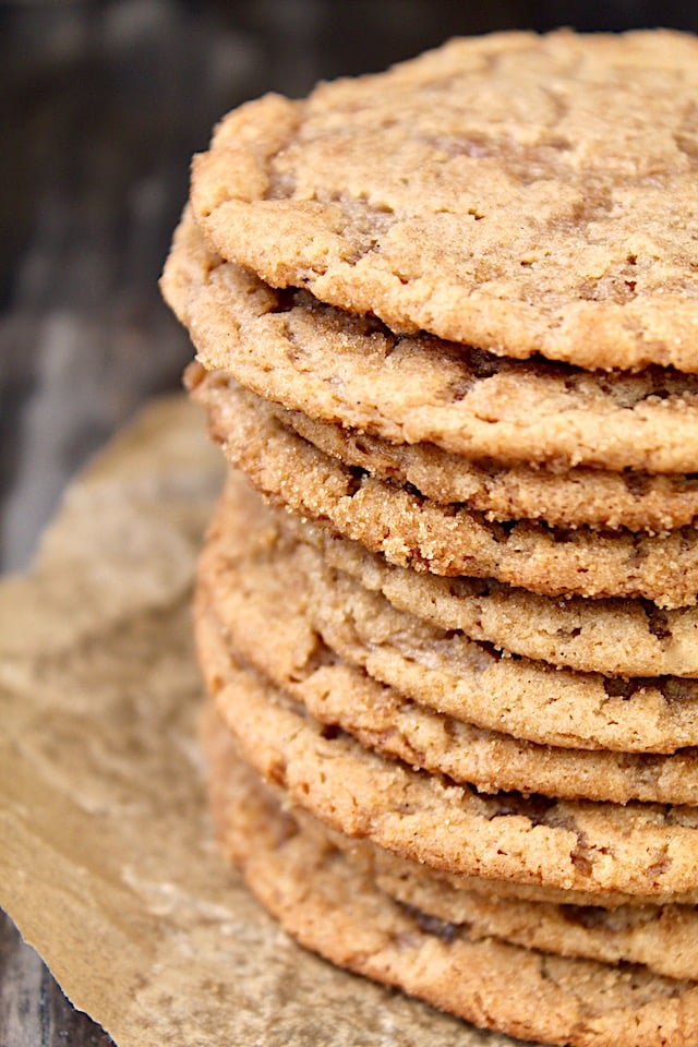 close up of tall stack of peanut butter miso cookies