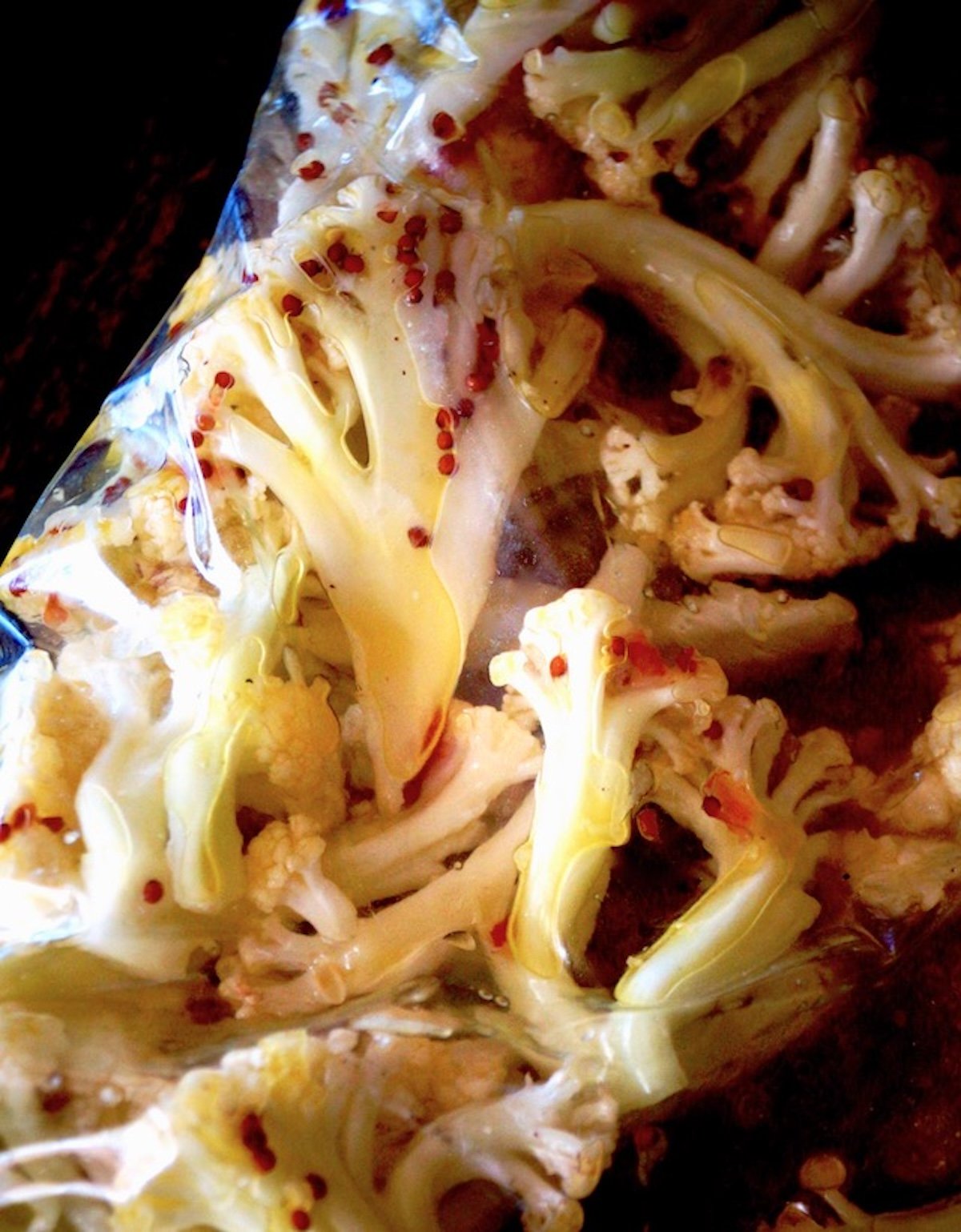 Lemon-Marinated-Fioretto-Salad-Recipe Fioretto marinating in lemon and oil in a zip-lock bag.