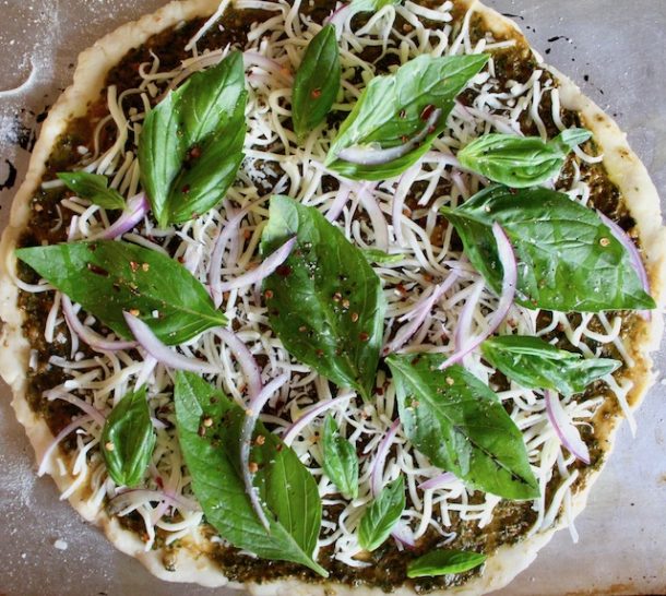Basil Pizza Cooking On The Weekends
