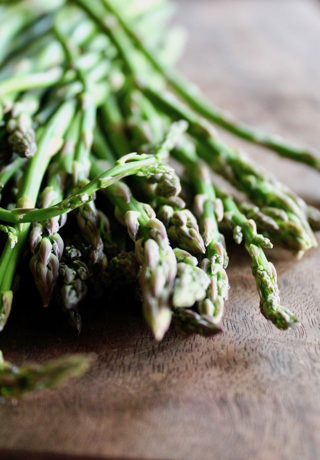 close up of asparagus spear tips