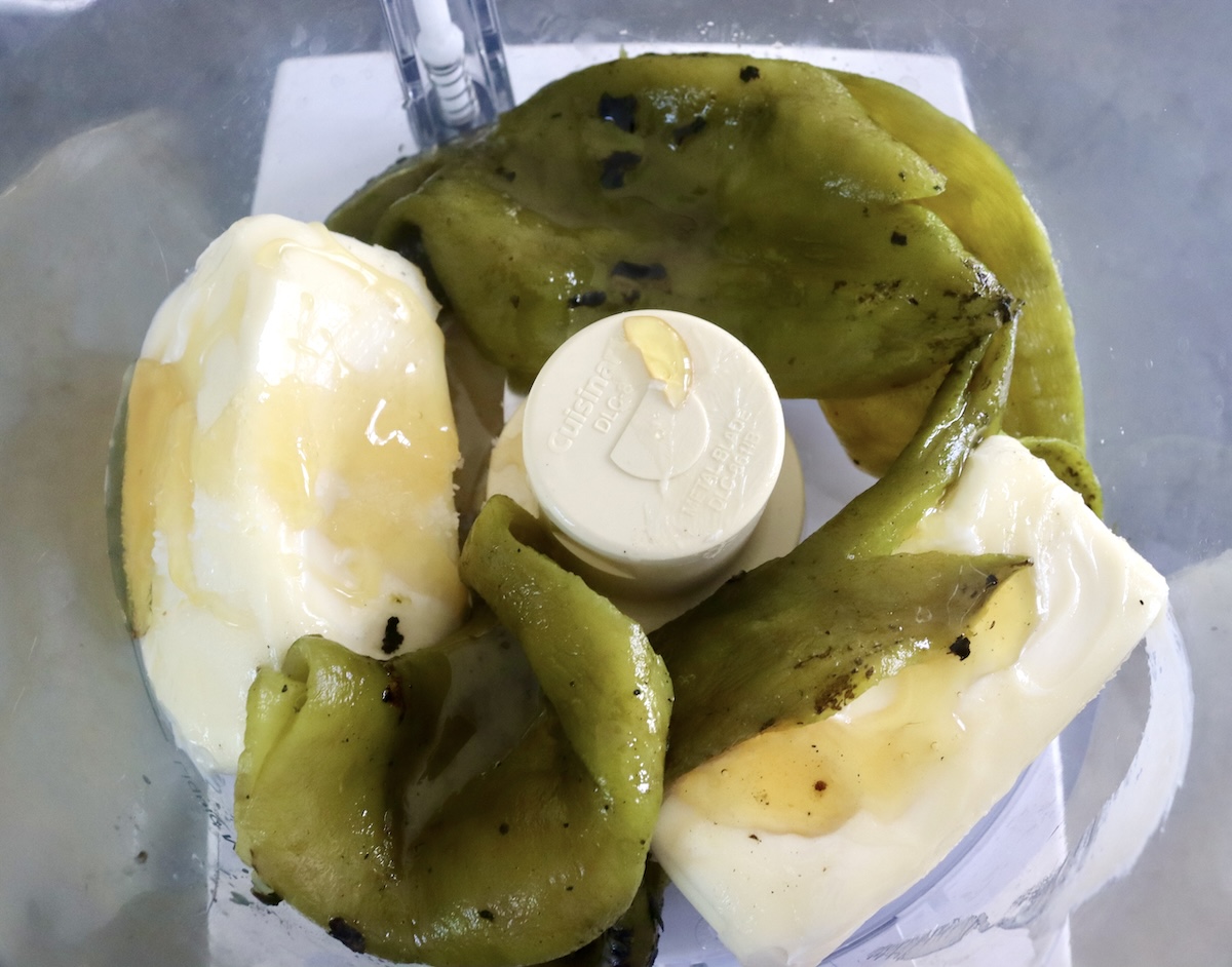 Roasted hatch chile peppers, butter and honey in a food processor.