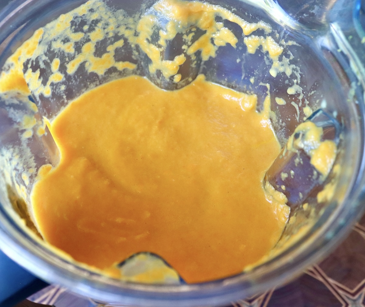 Coconut-Spiced-Carrot-Soup Super smooth, puréed Coconut Carrot Soup in a blender.