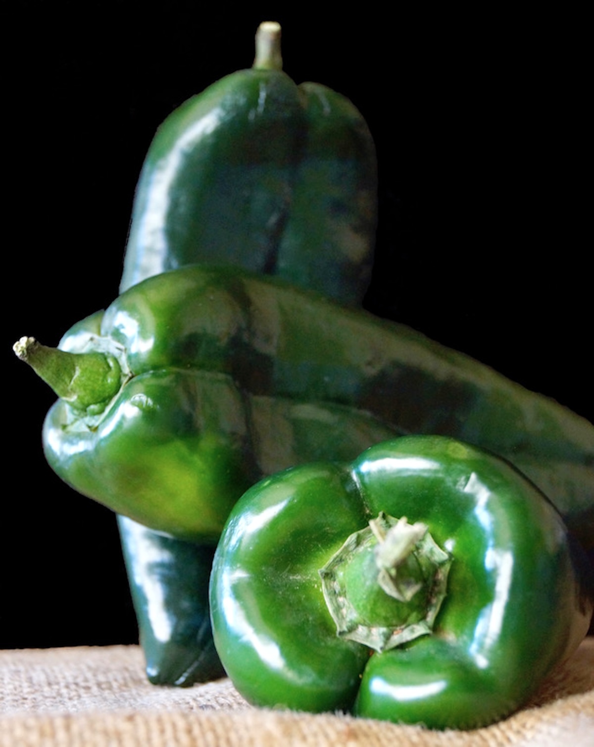 3 fresh poblano chile peppers.