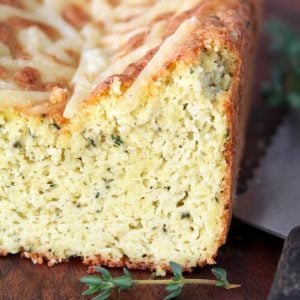 Cross section of a loaf of cauliflower bread.