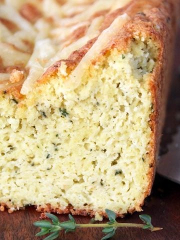 Cross section of a loaf of cauliflower bread.