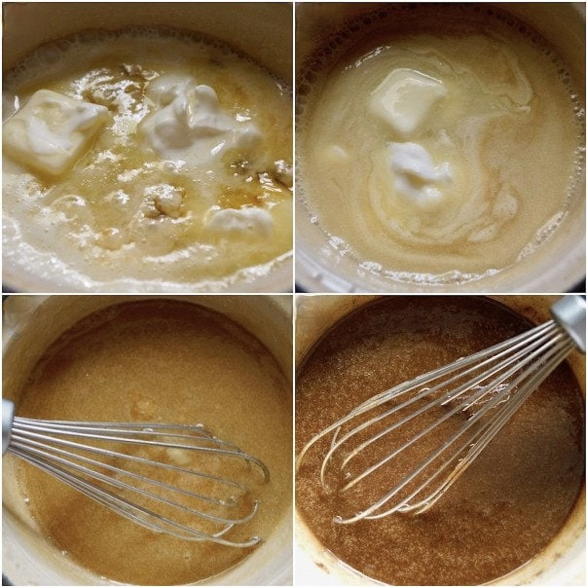 Pumpkin-Coffee-Cake-with-Streusel-and-Caramel Caramel sauce in 4 stages with whisk.
