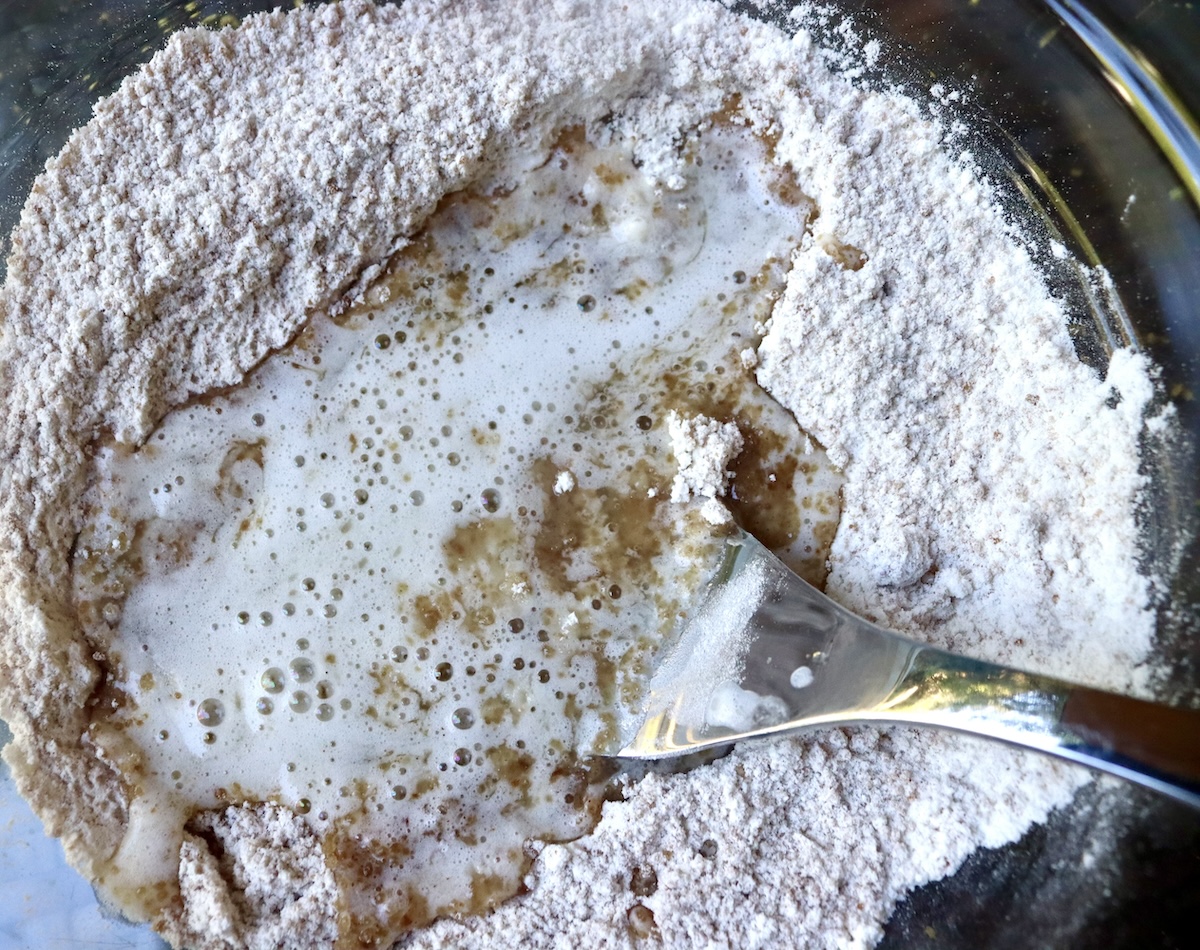 Pumpkin-Coffee-Cake-with-Streusel-and-Caramel Flour mixture with melted butter on top.