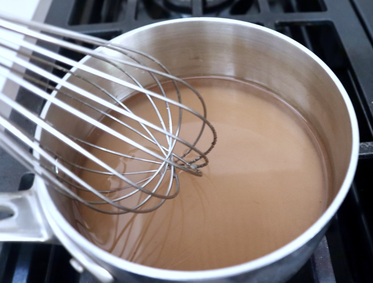 Prickly-Pear-Syrup Sugar (not quite dissolved) and water in a small saucepan with a whisk.
